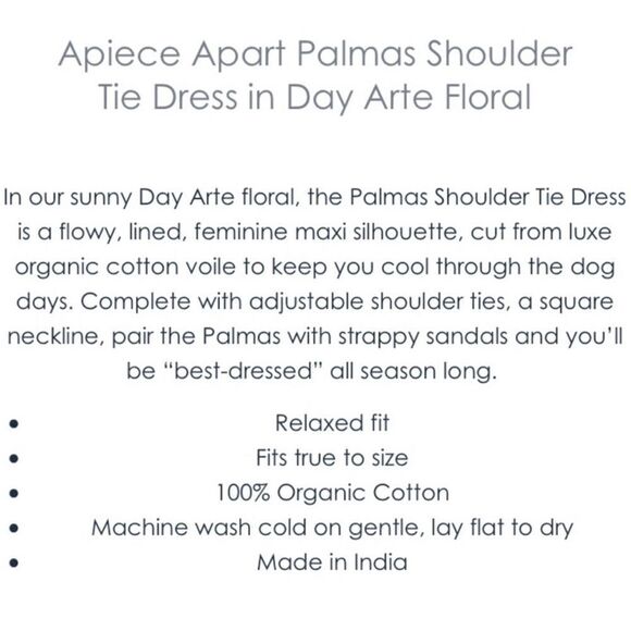 🔥🔥 APIECE APART Palmas Shoulder Tie Dress Maxi Dress Day Arte Floral Size M - Picture 14 of 14